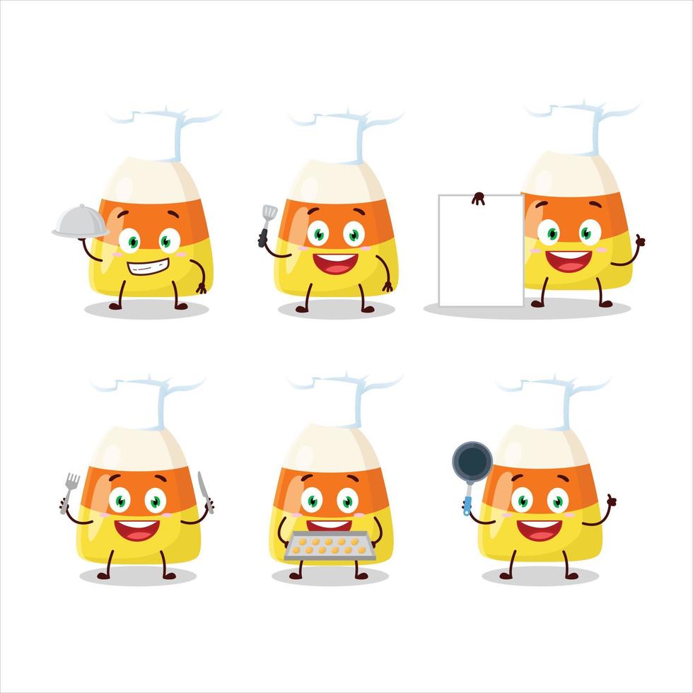 desenho animado personagem do doce milho com vários chefe de cozinha emoticons vetor