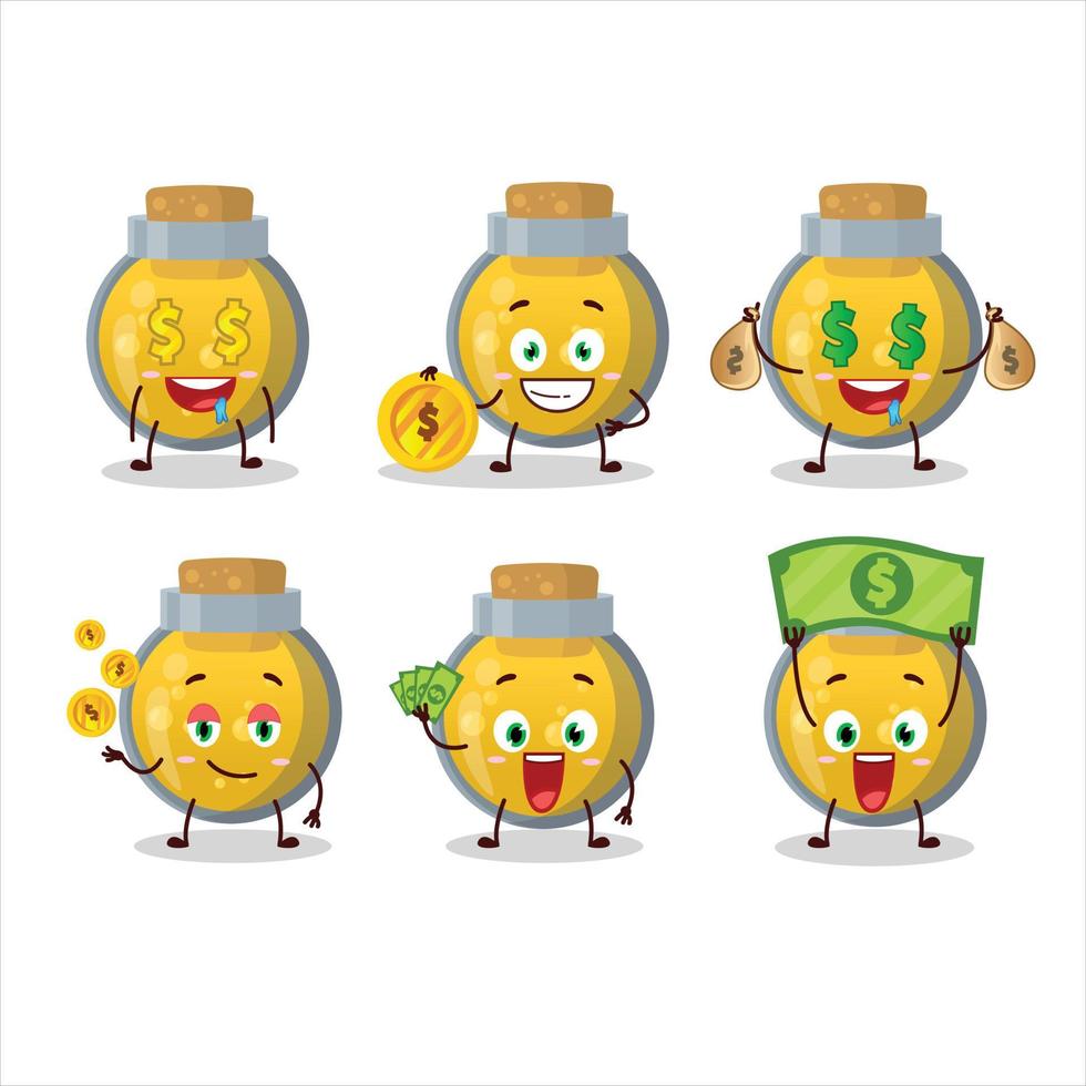 dourado poção desenho animado personagem com fofa emoticon trazer dinheiro vetor