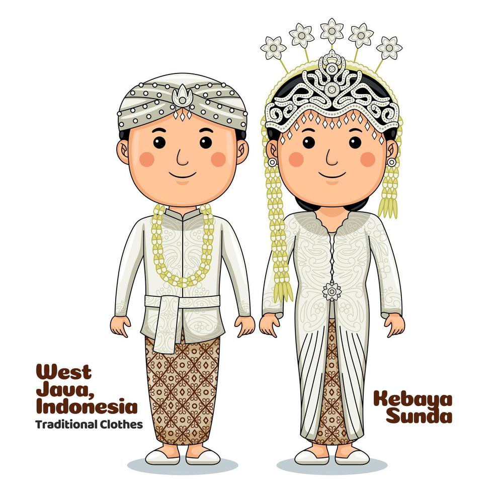 casal vestem kebaya sunda oeste Java indonésio tradicional roupas vetor