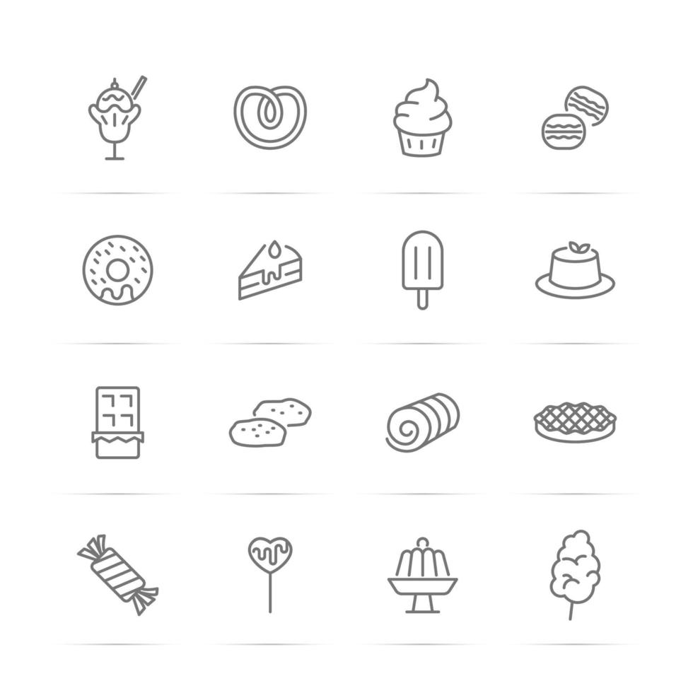 ícones de linha de vetor de sobremesa