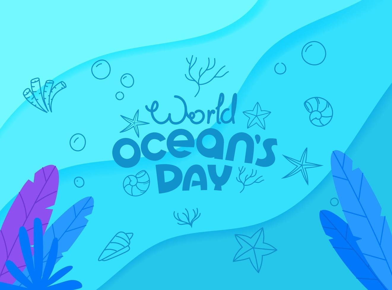 conceito de vetor do dia dos oceanos do mundo. logotipo do vetor doodle