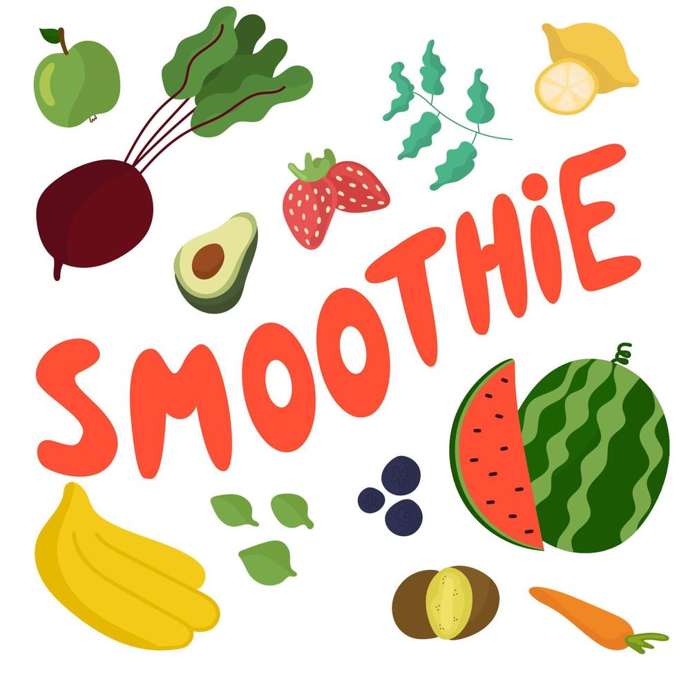 vetor mão desenhado letras smoothie. citar inscrição fruta e legumes.saudável Comida.