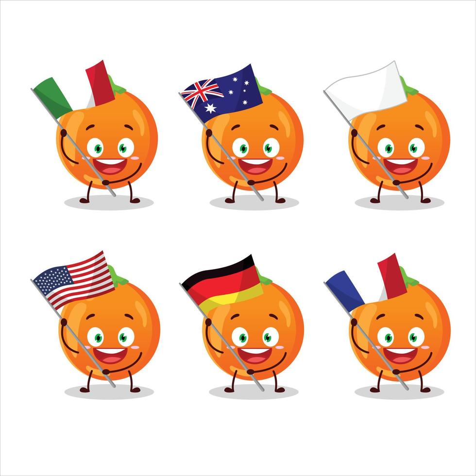 dia das Bruxas laranja doce desenho animado personagem trazer a bandeiras do vários países vetor