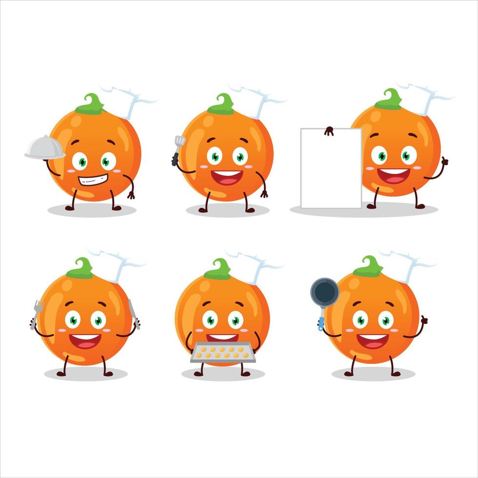 desenho animado personagem do dia das Bruxas laranja doce com vários chefe de cozinha emoticons vetor