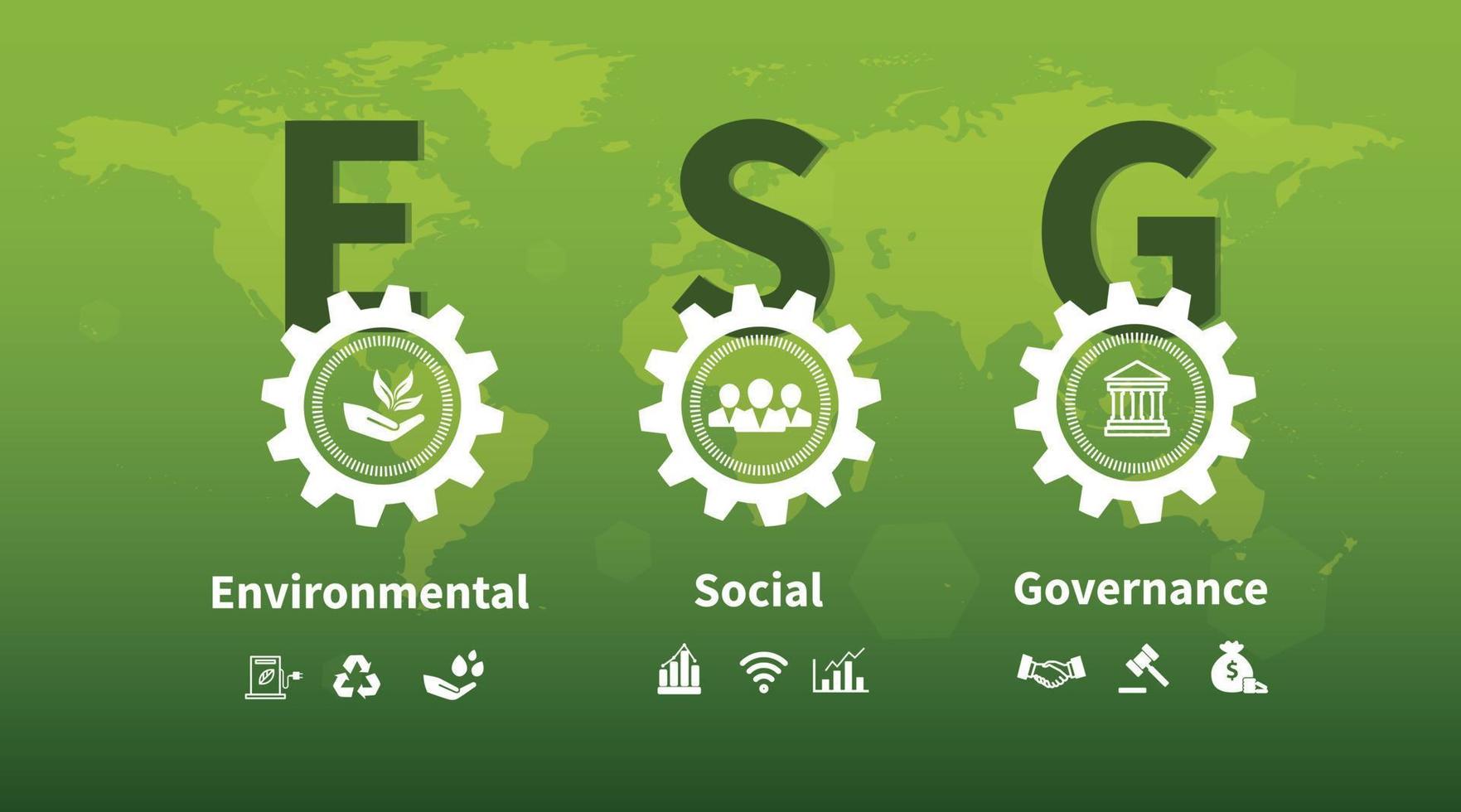 negócios sustentáveis ou fundo de ilustração vetorial de negócios verdes com conceito de ícone de conexão relacionado ao conjunto de ícones ambientais ecologicamente corretos. banners de cabeçalho da web e social para esg. vetor