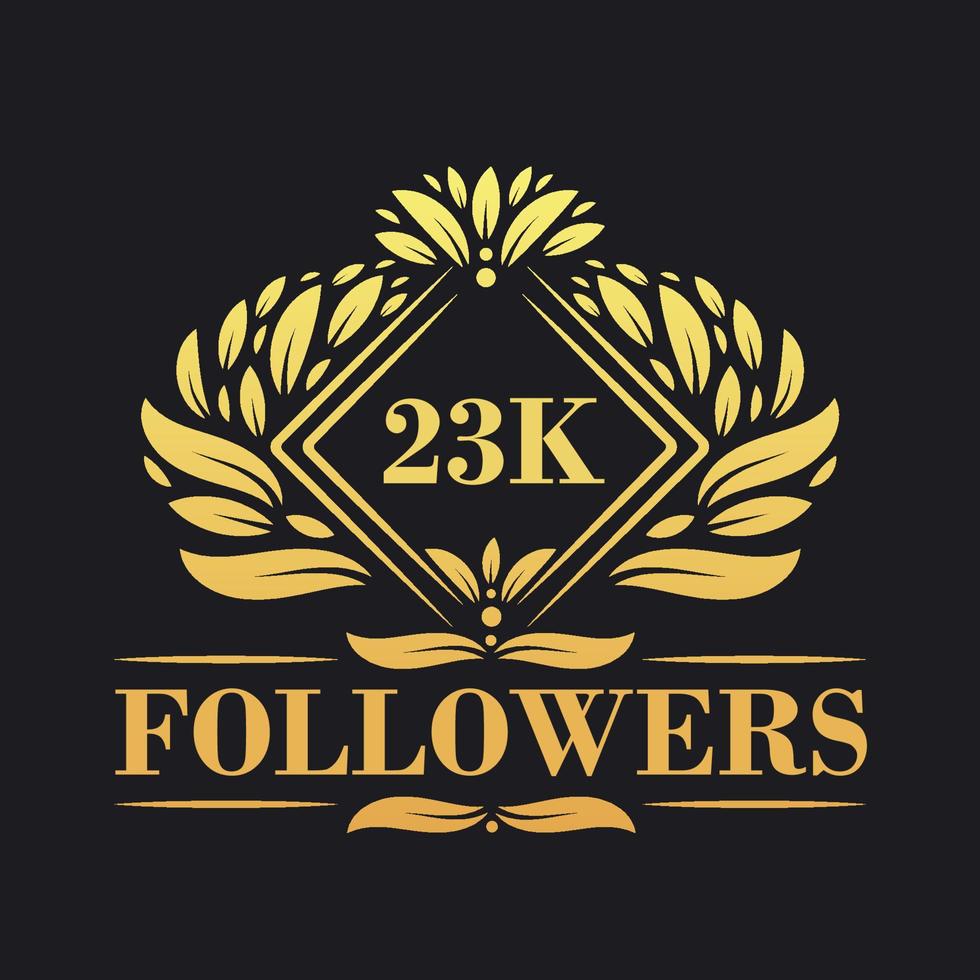 23k seguidores celebração Projeto. luxuoso 23k seguidores logotipo para social meios de comunicação seguidores vetor