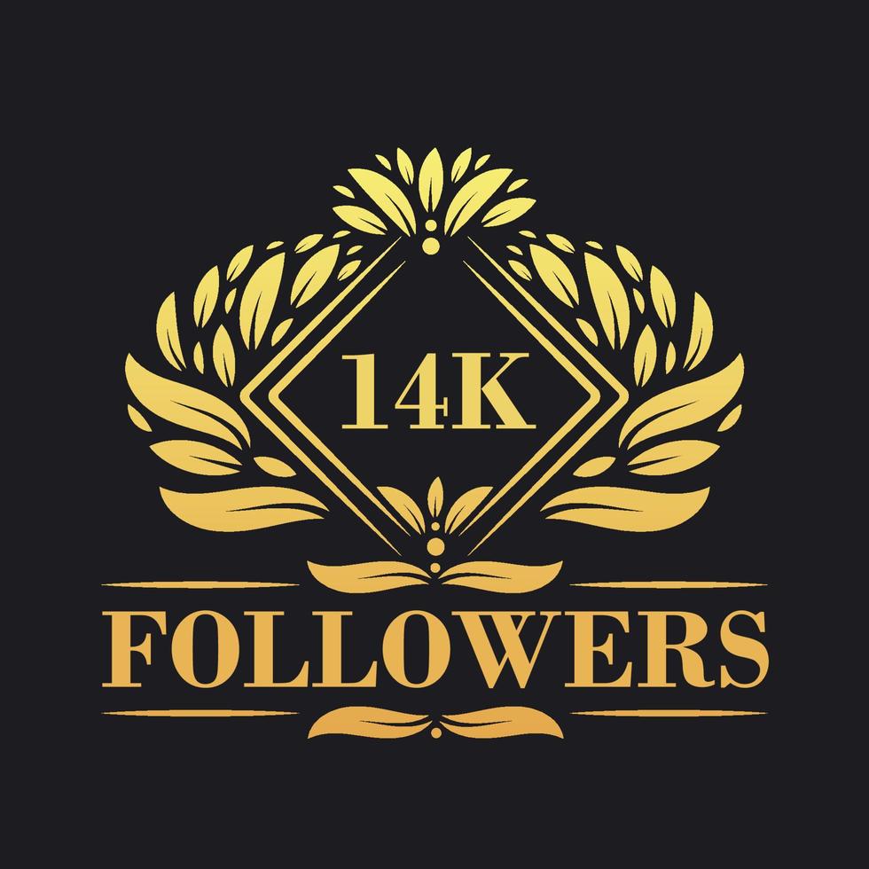 14k seguidores celebração Projeto. luxuoso 14k seguidores logotipo para social meios de comunicação seguidores vetor