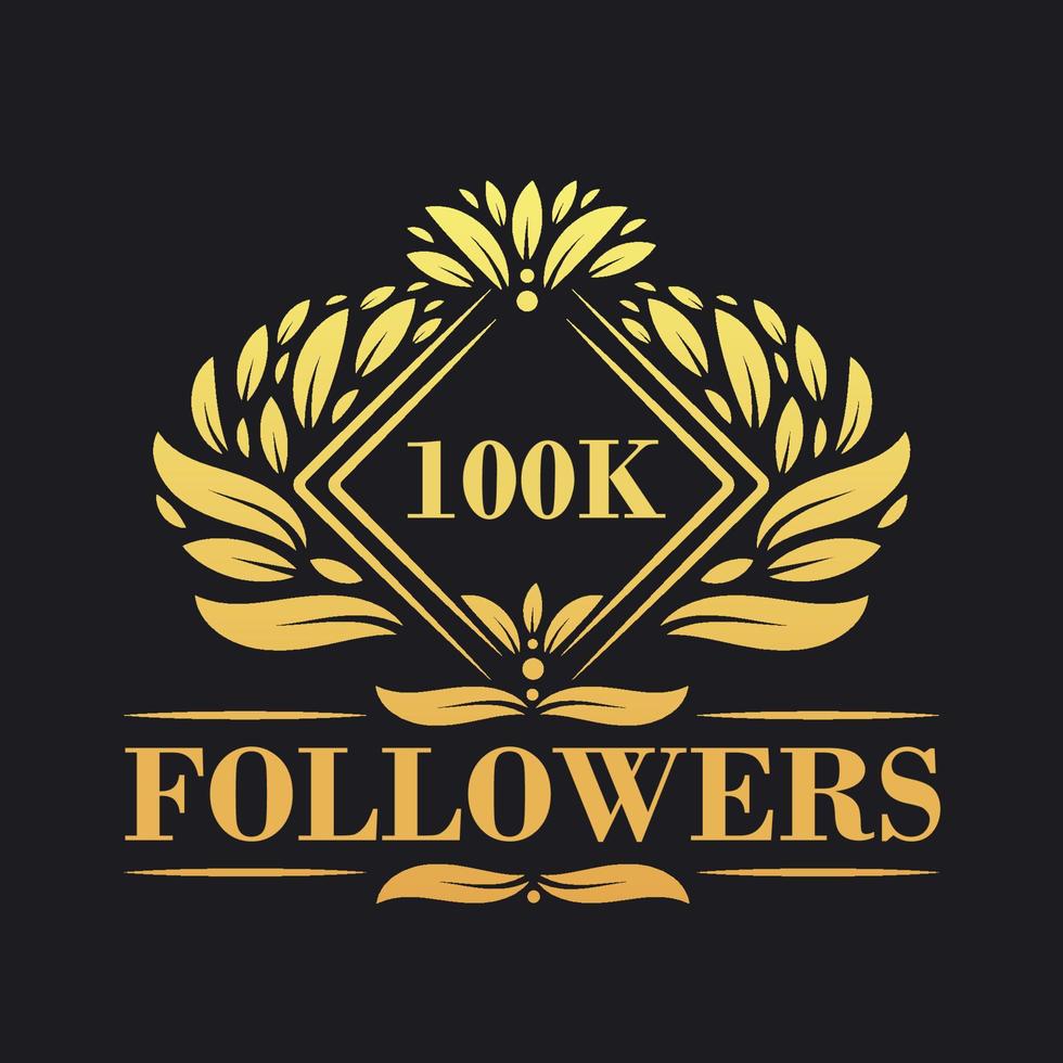 100k seguidores celebração Projeto. luxuoso 100k seguidores logotipo para social meios de comunicação seguidores vetor