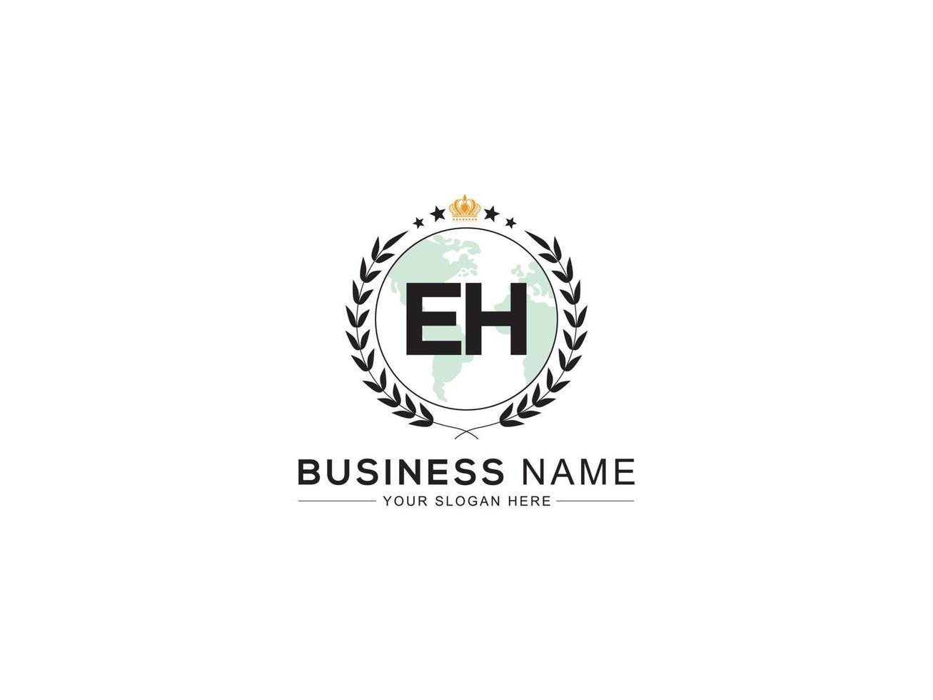 minimalista Eh logotipo ícone, luxo coroa círculo Eh três Estrela carta logotipo Projeto vetor