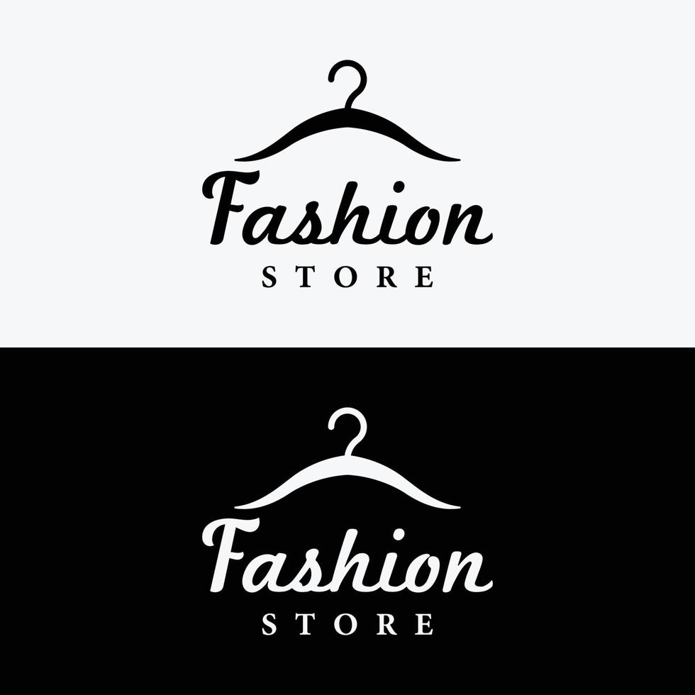 modelo de logotipo de moda feminina com cabide, roupas de luxo. logotipo para negócios, boutique, loja de moda, modelo, compras e beleza. vetor