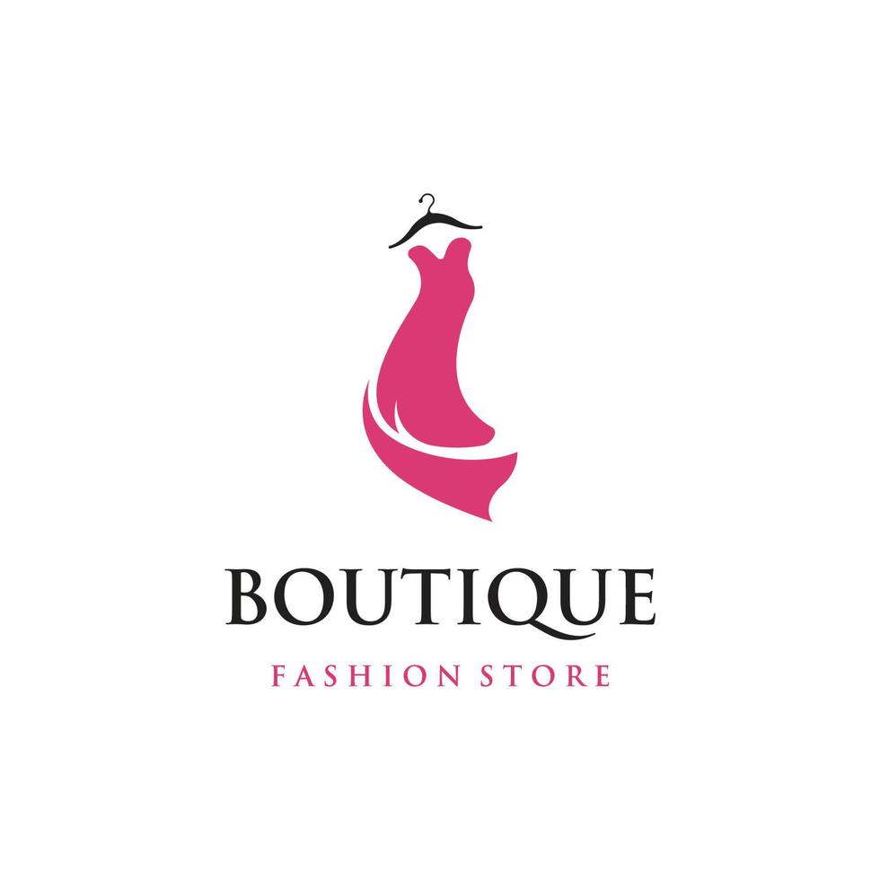 modelo de logotipo de moda feminina com cabide, roupas de luxo. logotipo para negócios, boutique, loja de moda, modelo, compras e beleza. vetor