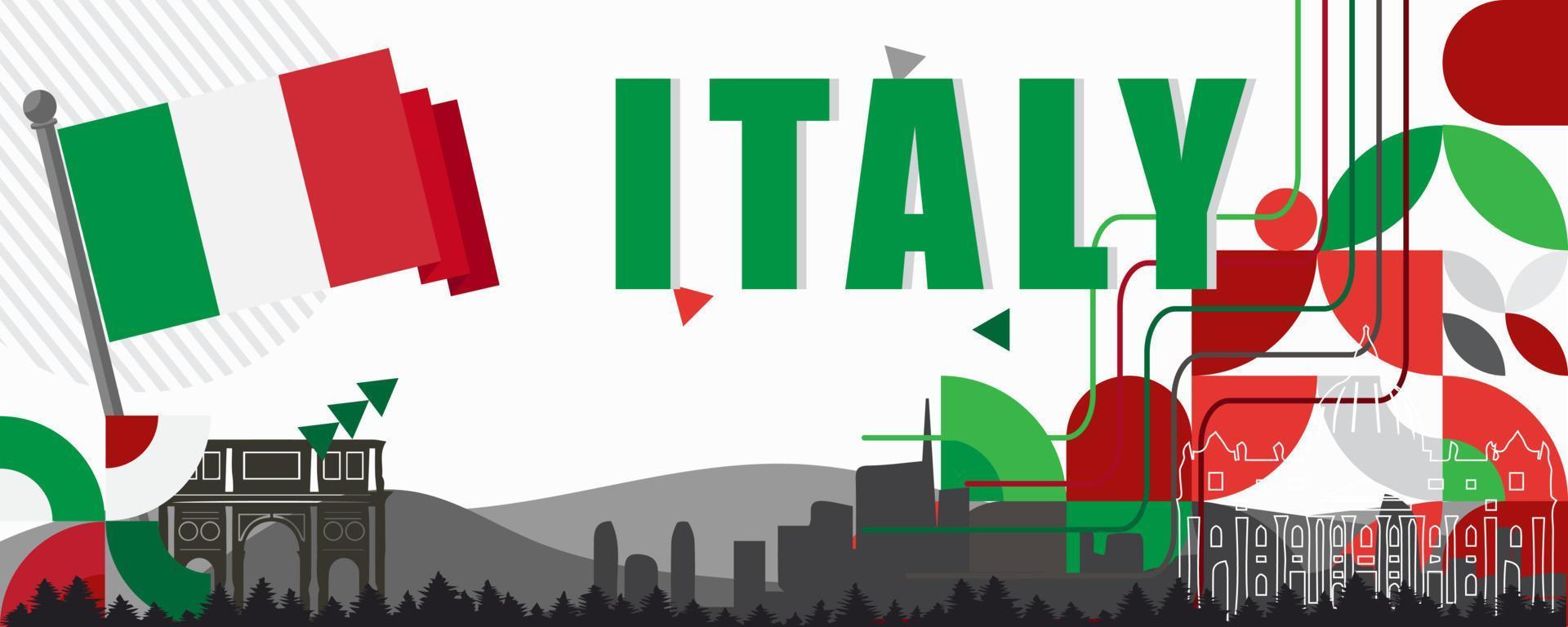 italia nacional dia bandeira Projeto. italiano bandeira abstrato geométrico retro formas do vermelho e verde cor. Itália vetor ilustração.