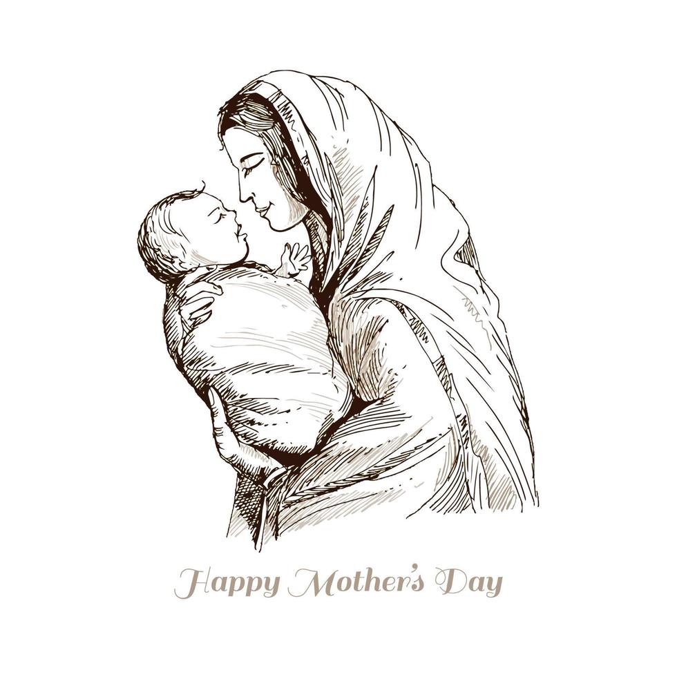 mão desenhar esboço mães dia para mulher e criança amor cartão fundo vetor