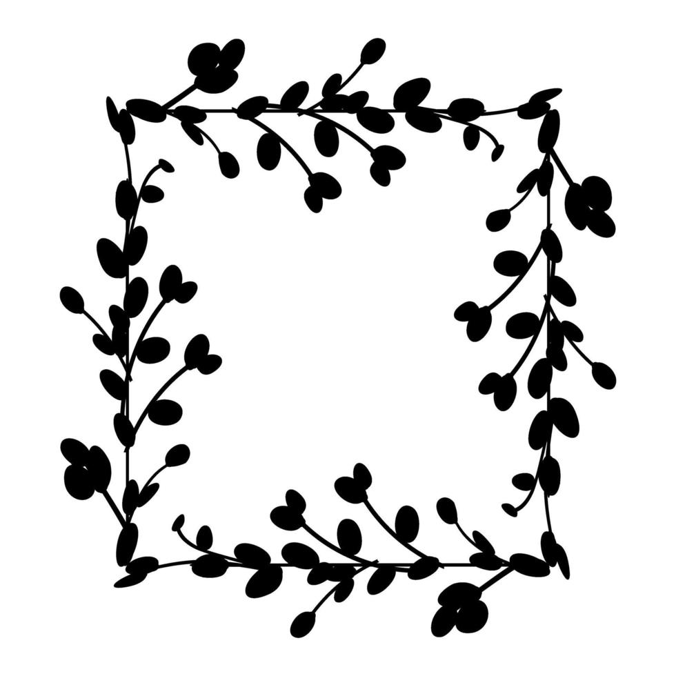 quadros de quadrados de Páscoa. moldura quadrada feita de galhos de salgueiro. Coroa de flores de salgueiro feita de talos de salgueiro. Ilustração em vetor plana. design para convites, impressão. ilustração vetorial