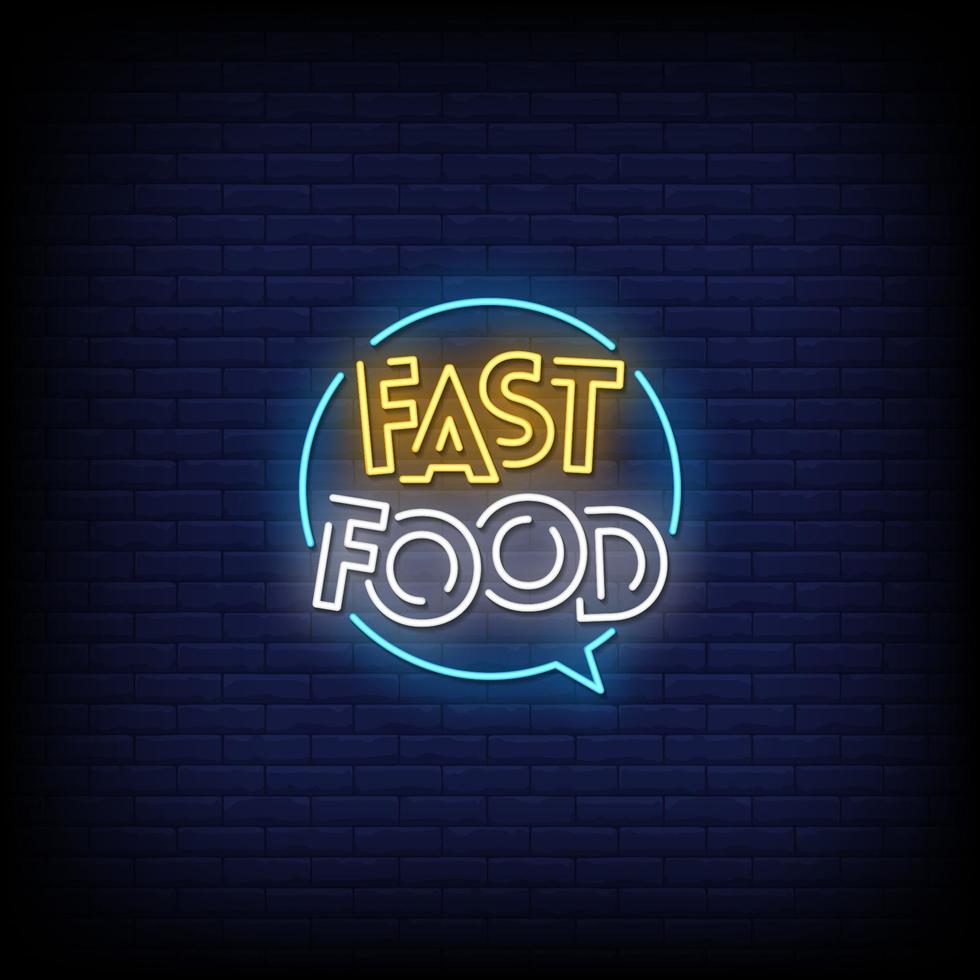 Vetor de texto de estilo de sinais de néon de fast food