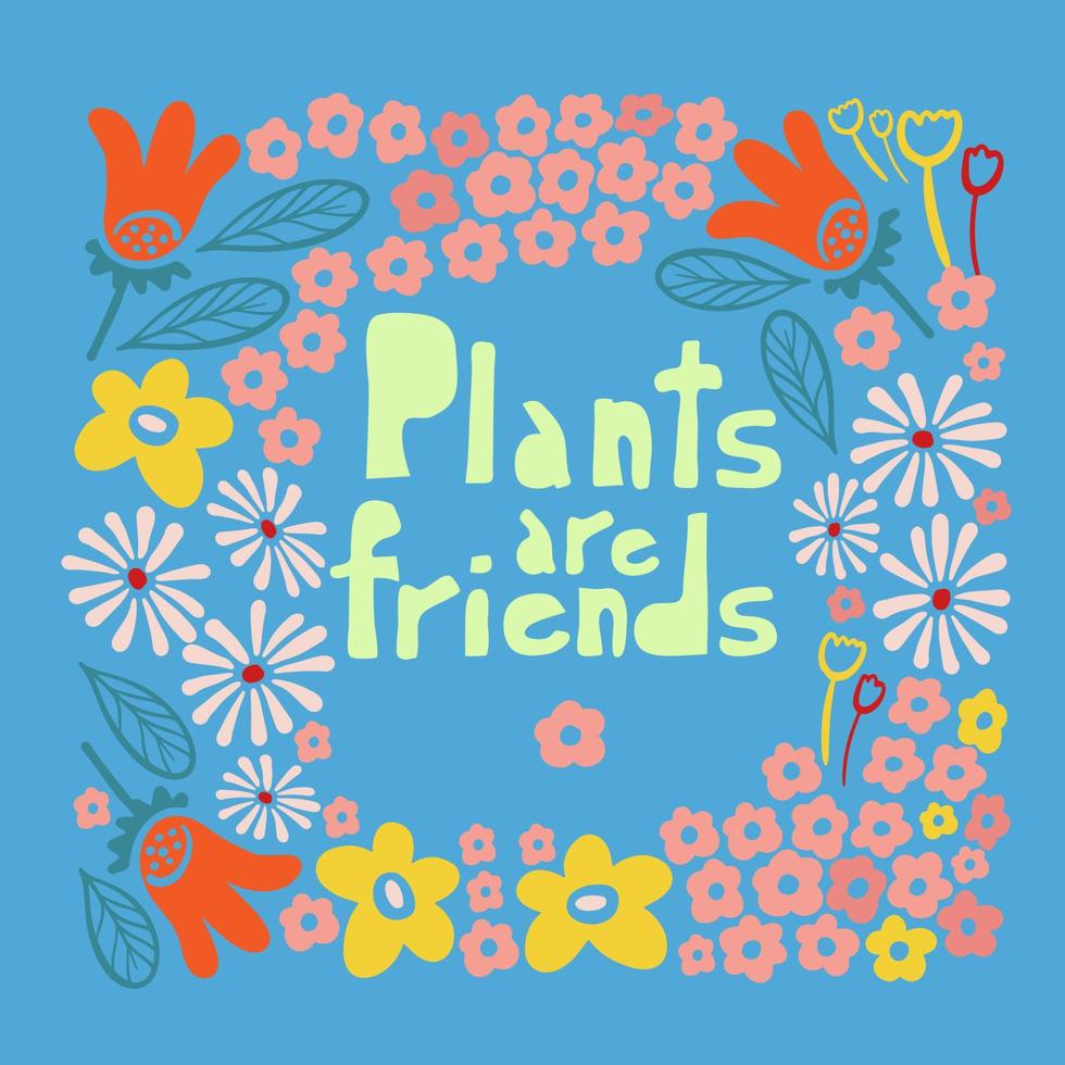 plantas estão amigos cumprimento cartão Anos 70 anos 60 slogan sobre amigos vetor