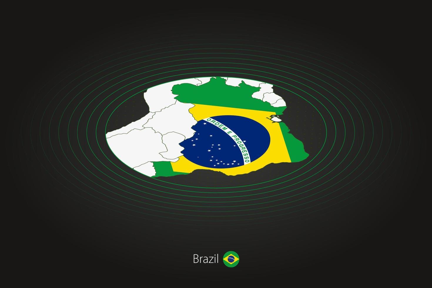 Brasil mapa dentro Sombrio cor, oval mapa com vizinho países. vetor