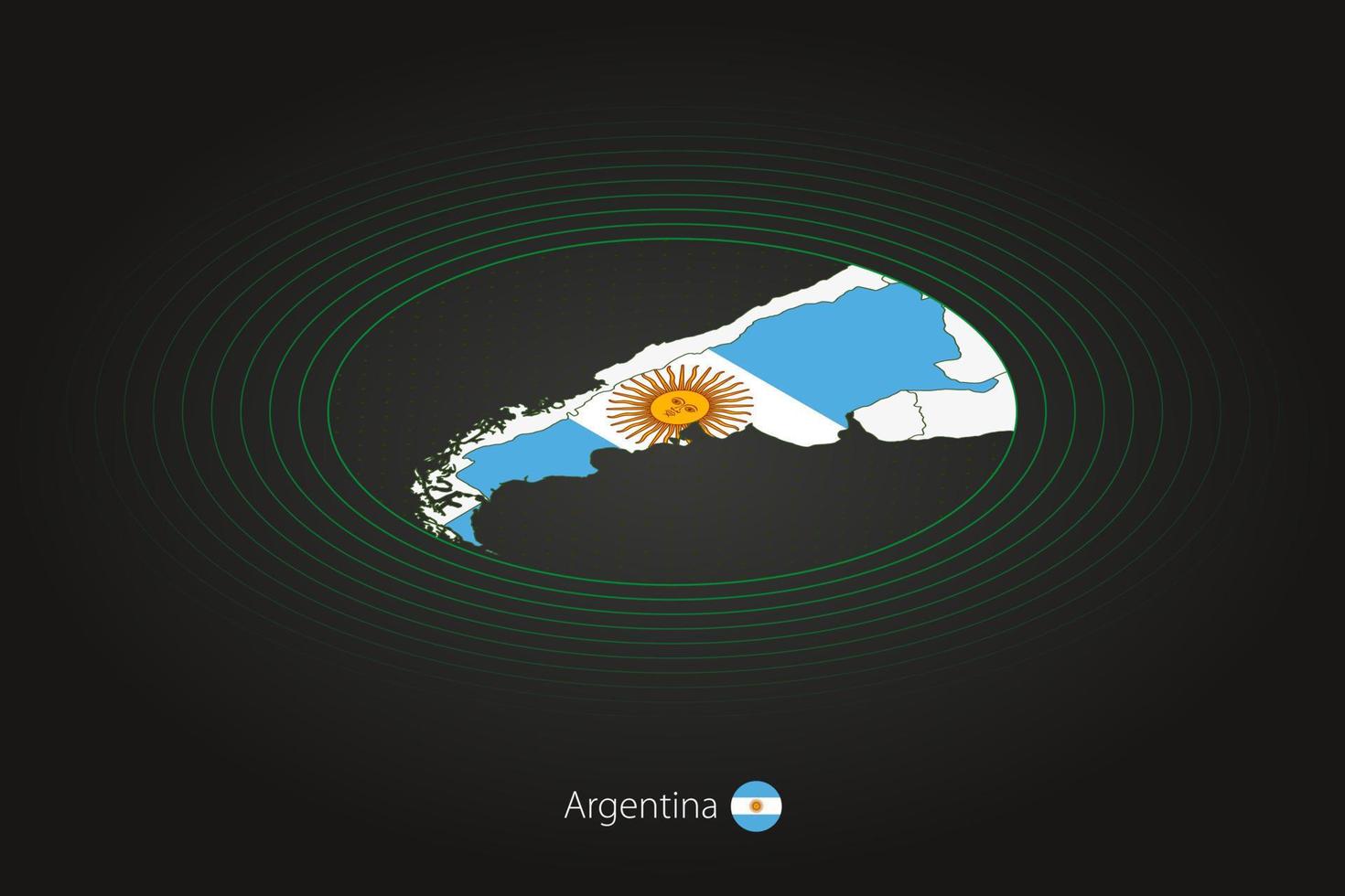 Argentina mapa dentro Sombrio cor, oval mapa com vizinho países. vetor