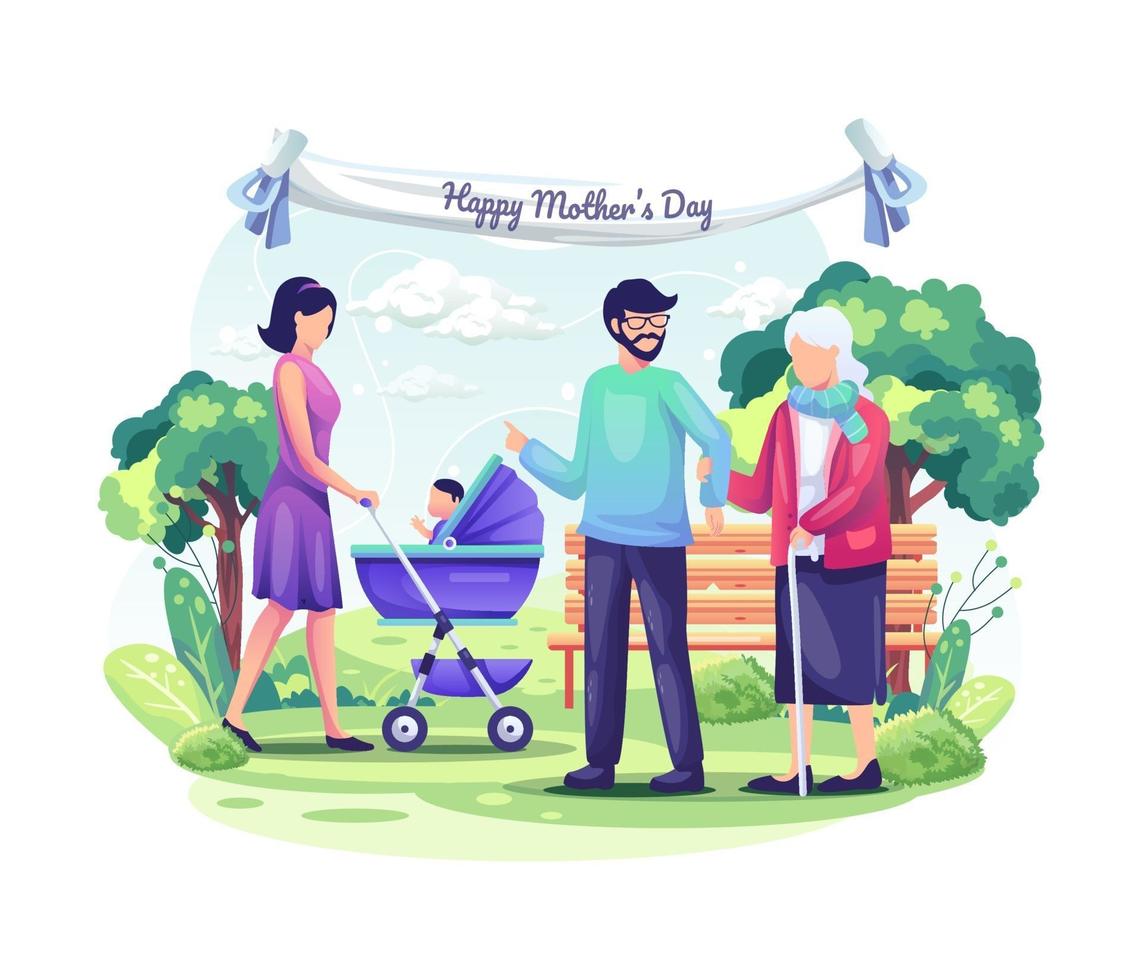 as pessoas celebram o dia das mães com seus filhos e família. ilustração vetorial vetor