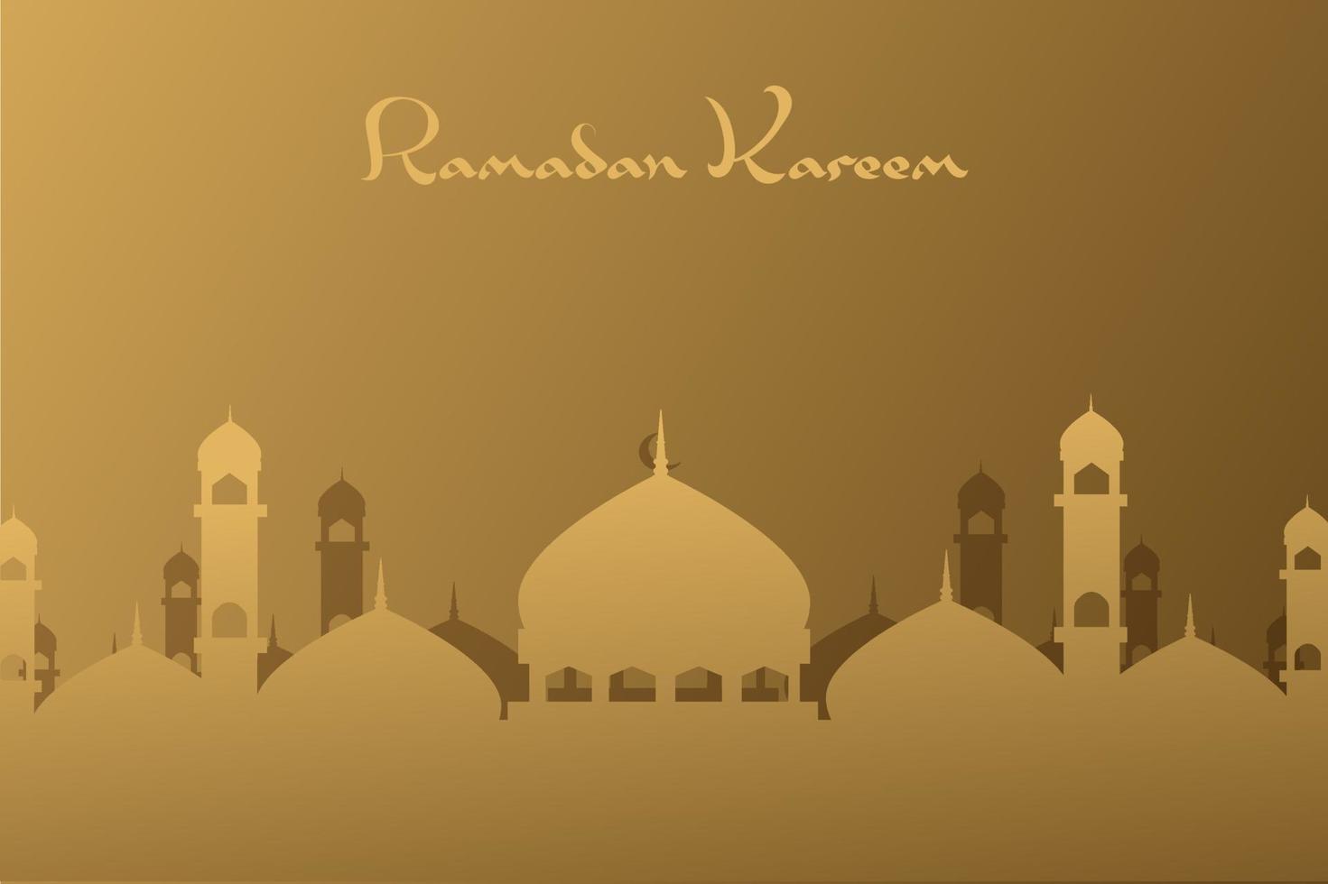 Ramadan kareem saudação islâmica design de plano de fundo com silhueta mesquita e caligrafia árabe em vetor de estilo de cor ouro