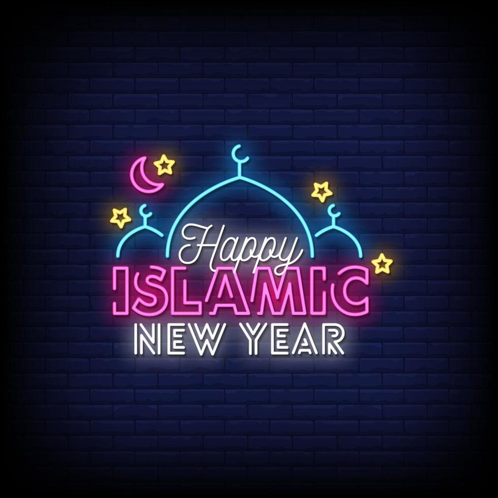 feliz ano novo islâmico sinais de néon estilo vetor de texto