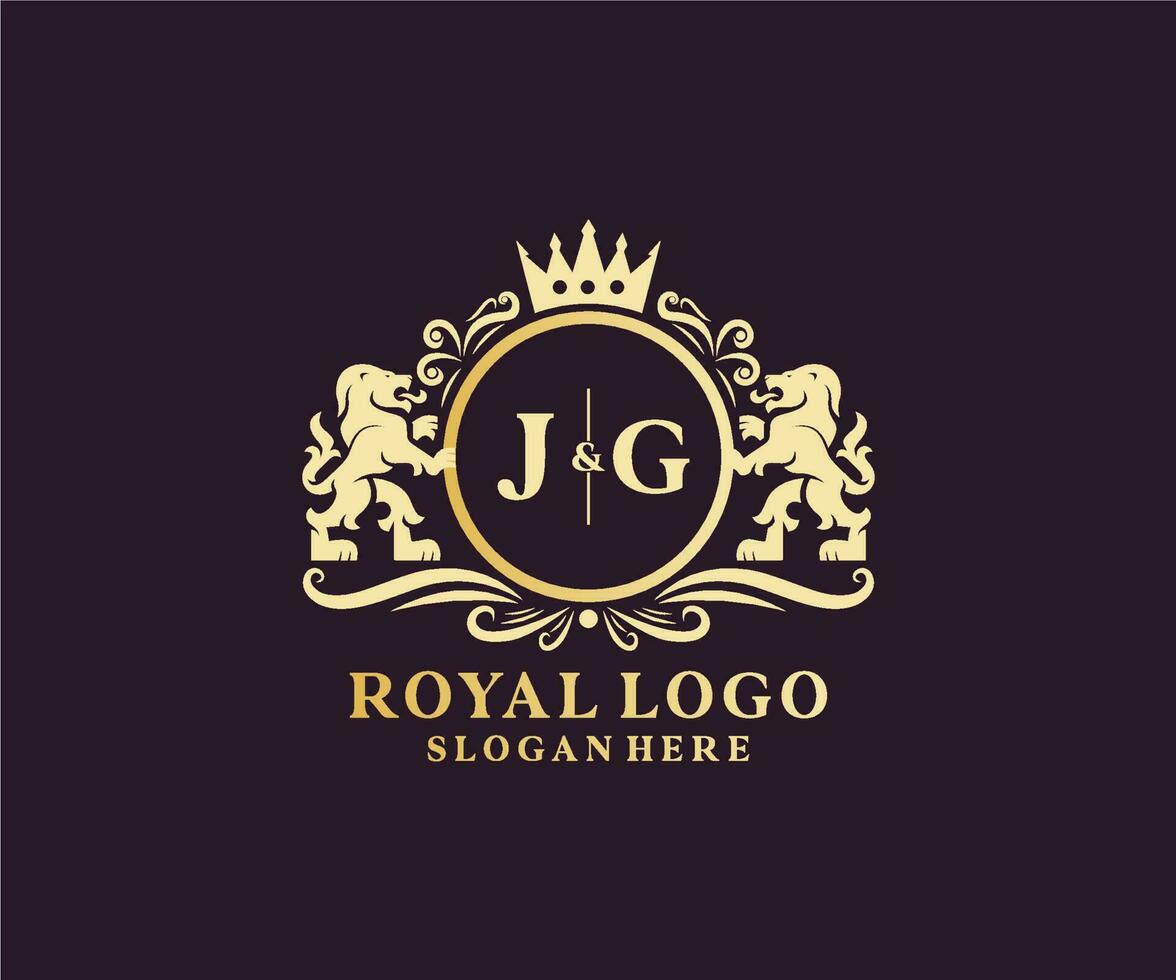 inicial jg carta leão modelo de logotipo de luxo real em arte vetorial para restaurante, realeza, boutique, café, hotel, heráldica, joias, moda e outras ilustrações vetoriais. vetor