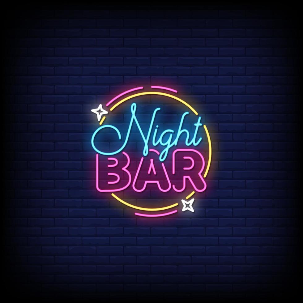 vetor de texto de estilo de sinais de néon bar noturno