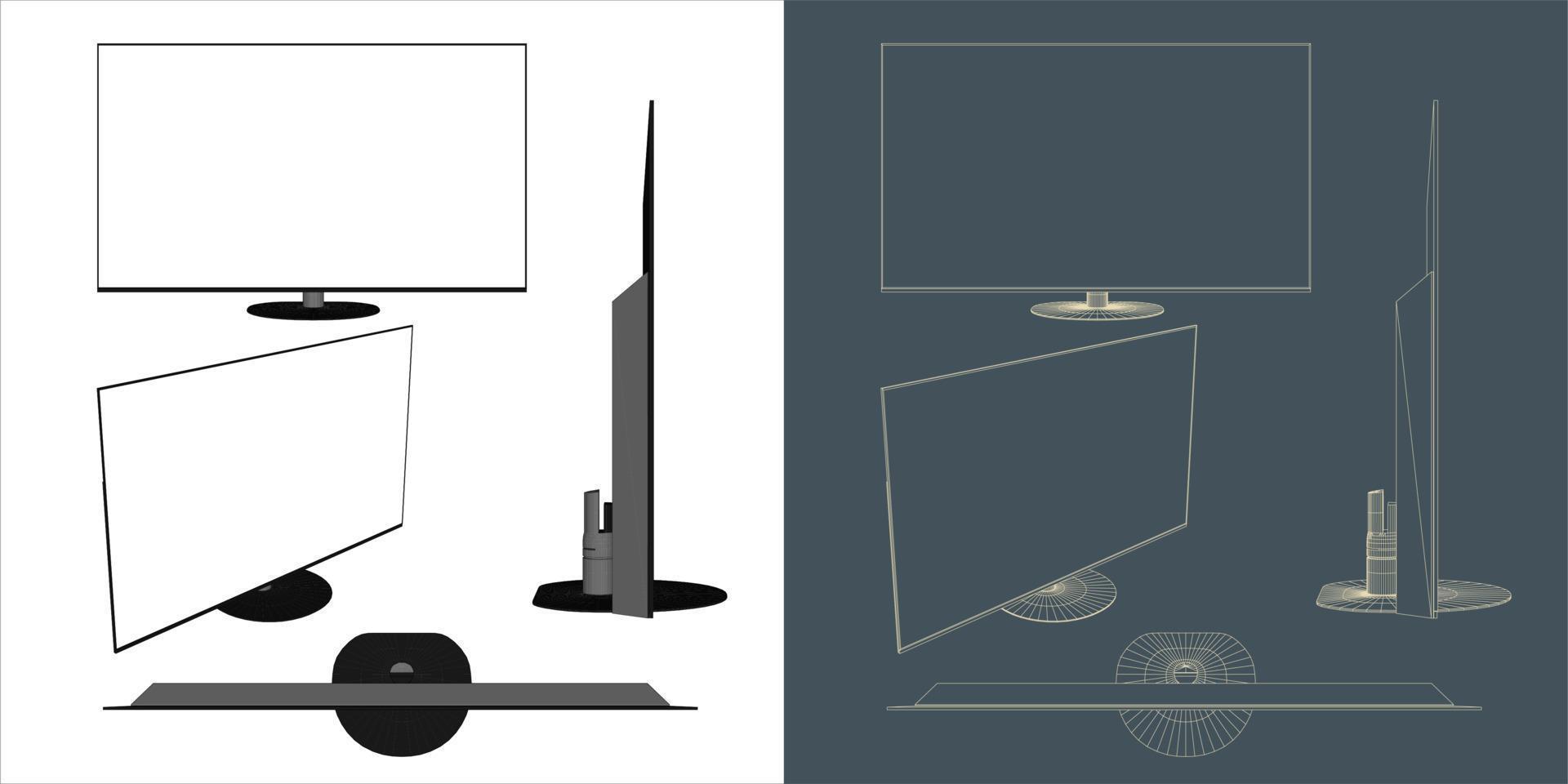 vetor Área de Trabalho monitor computador tela ilustração linha projeto estrutura de arame com transparente fundo para você Projeto