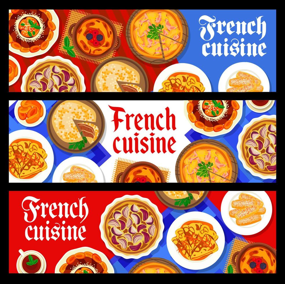 francês cozinha Comida bandeiras, vetor França pratos