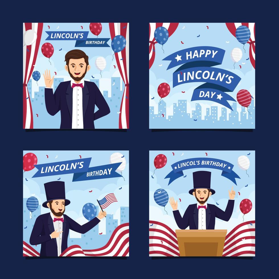 Lincoln aniversário com americano bandeira e cidade escapar social meios de comunicação postar vetor