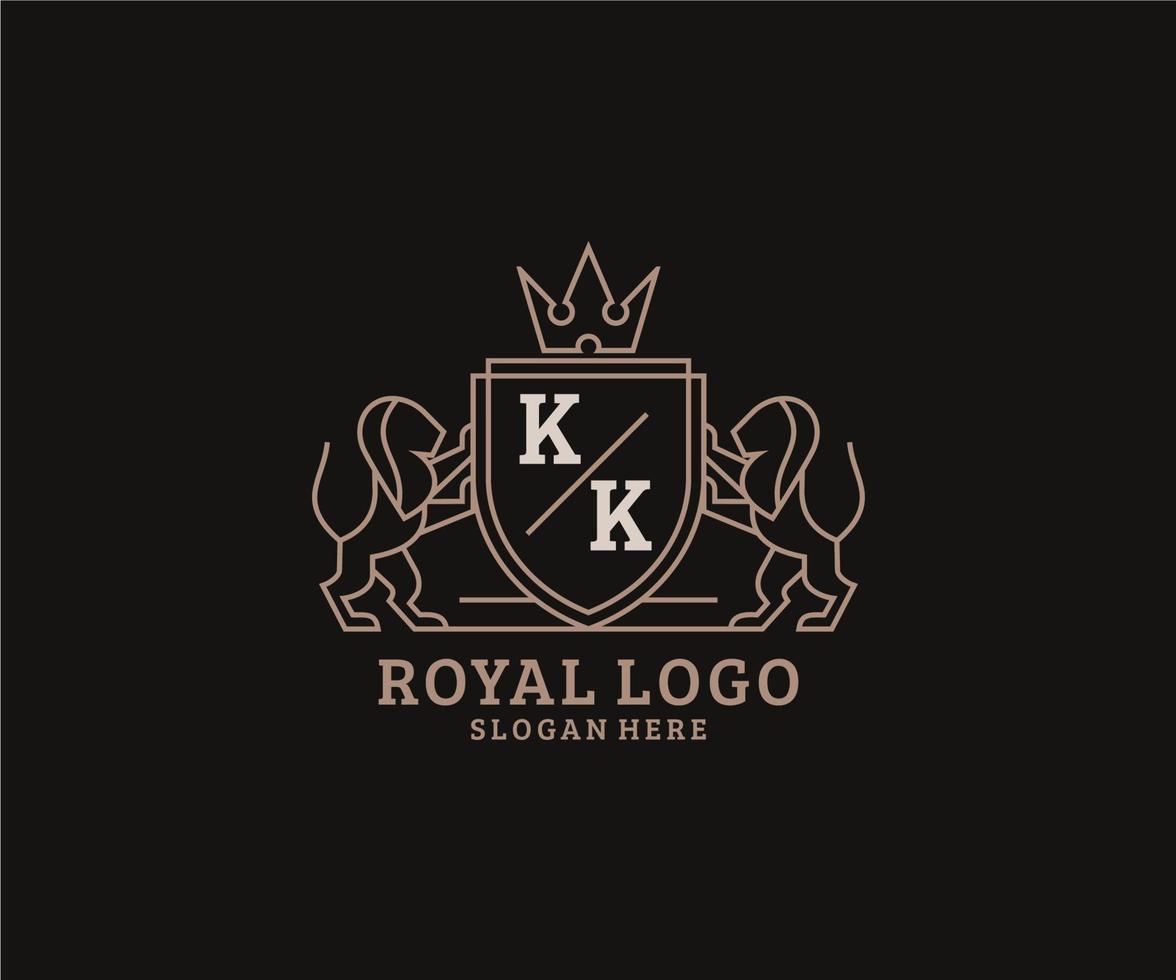 modelo de logotipo de luxo real de leão de letra kk inicial em arte vetorial para restaurante, realeza, boutique, café, hotel, heráldica, joias, moda e outras ilustrações vetoriais. vetor