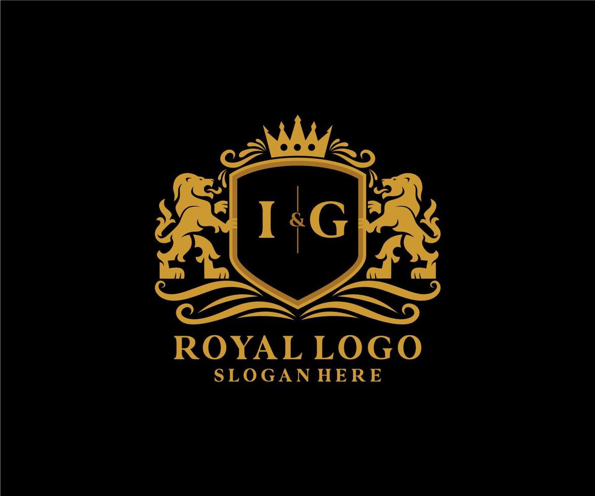 modelo de logotipo de luxo real de leão de carta ig inicial em arte vetorial para restaurante, realeza, boutique, café, hotel, heráldica, joias, moda e outras ilustrações vetoriais. vetor