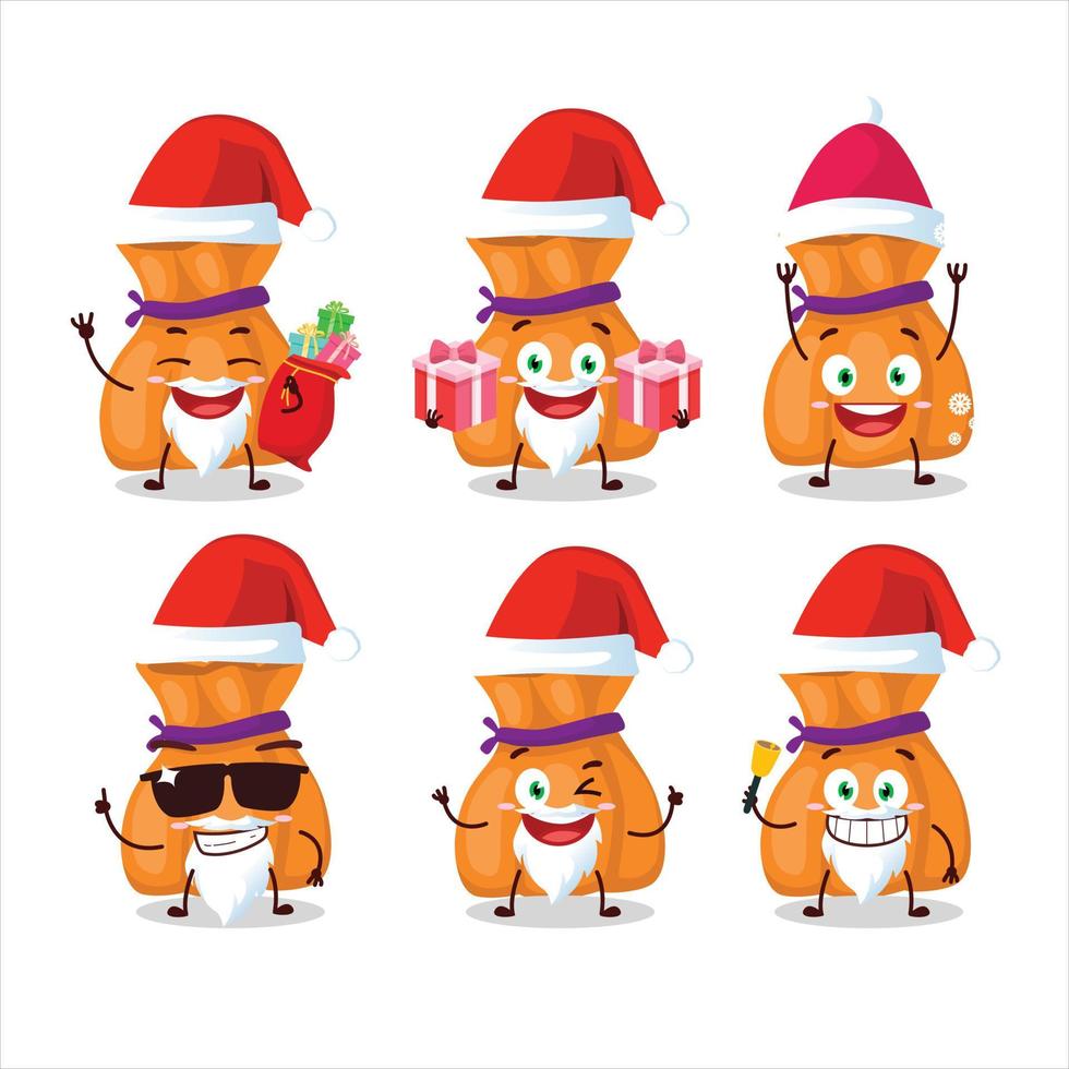 santa claus emoticons com laranja doce saco desenho animado personagem vetor