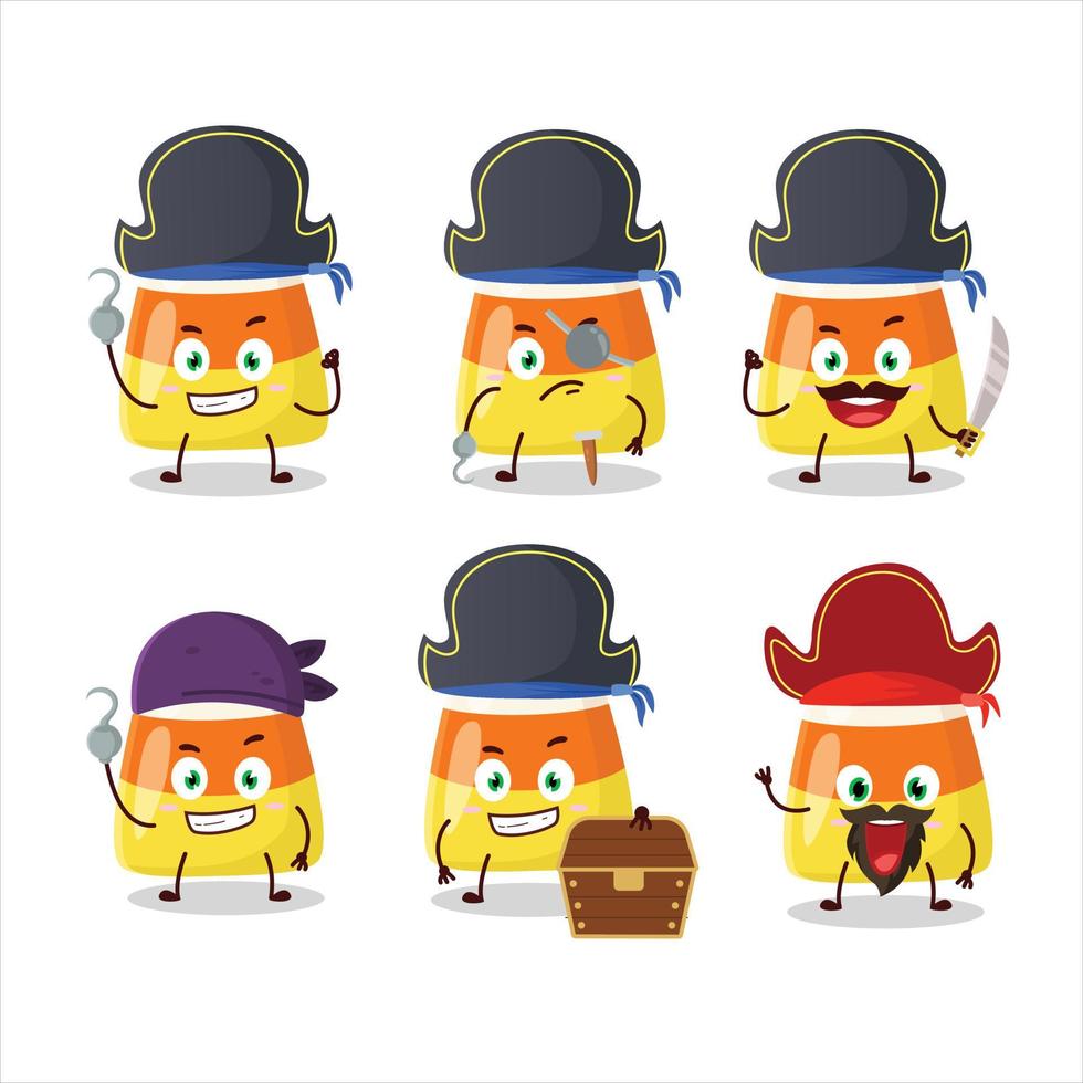 desenho animado personagem do doce milho com vários piratas emoticons vetor
