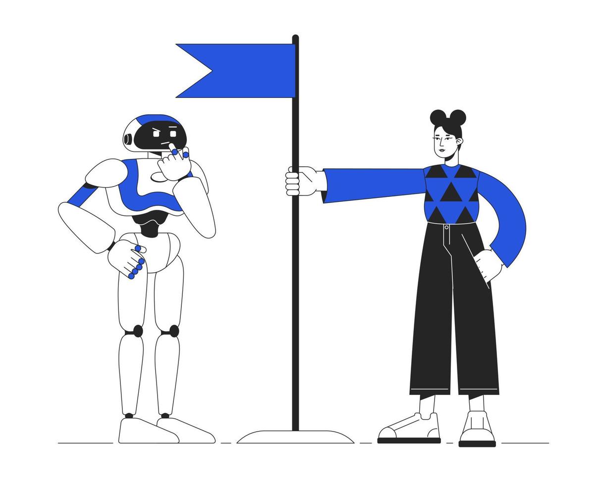 ai robô Treinamento duo cor linha conceito vetor local ilustração. editável 2d plano duotônico desenho animado personagens em branco para rede Projeto. chatbot profundo Aprendendo criativo idéia para local na rede Internet, social meios de comunicação