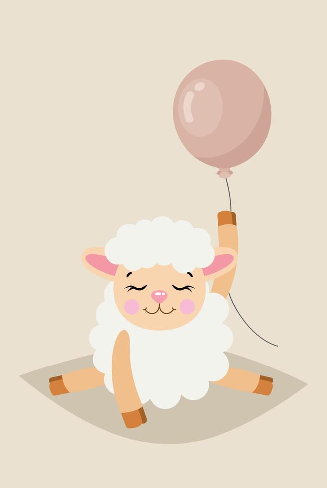 fofa ilustração com adorável Cordeiro ovelha segurando uma balão vetor