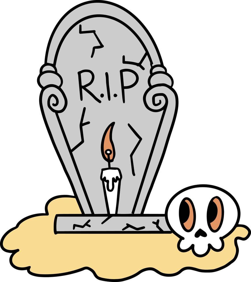 desenho animado ilustração do uma assustador dia das Bruxas sepultura com uma vela. vetor