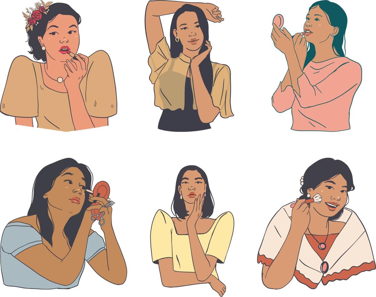 conjunto do mulheres dentro diferente situações. vetor ilustração dentro desenho animado estilo.