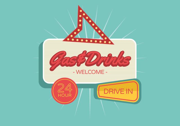 Gas & Drinks Vintage Sign vetor