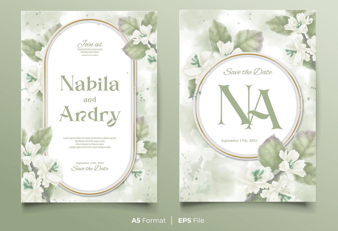aguarela Casamento convite cartão modelo com branco e verde flor enfeite vetor