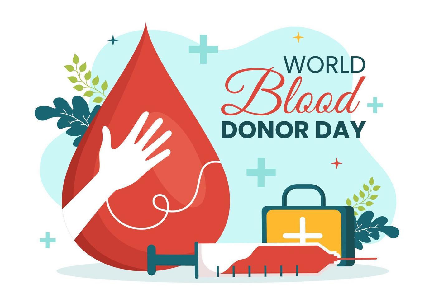 mundo sangue doador dia em Junho 14 ilustração com humano doou sangues para dar a destinatário dentro Salve  vida plano desenho animado mão desenhado modelos vetor
