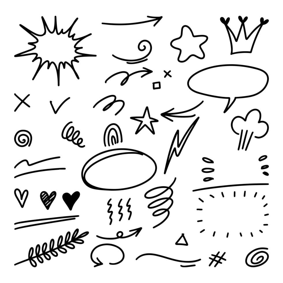 conjunto de elementos de doodle desenhados à mão para design de conceito isolado no fundo branco. ilustração vetorial. vetor