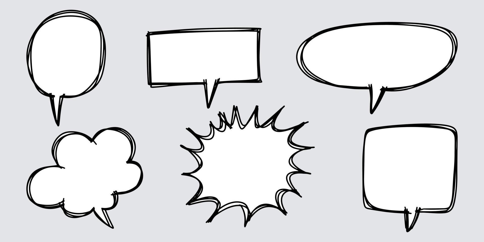 estilo de esboço doodle de ilustração desenhada à mão de bolhas do discurso. para o projeto de conceito. vetor