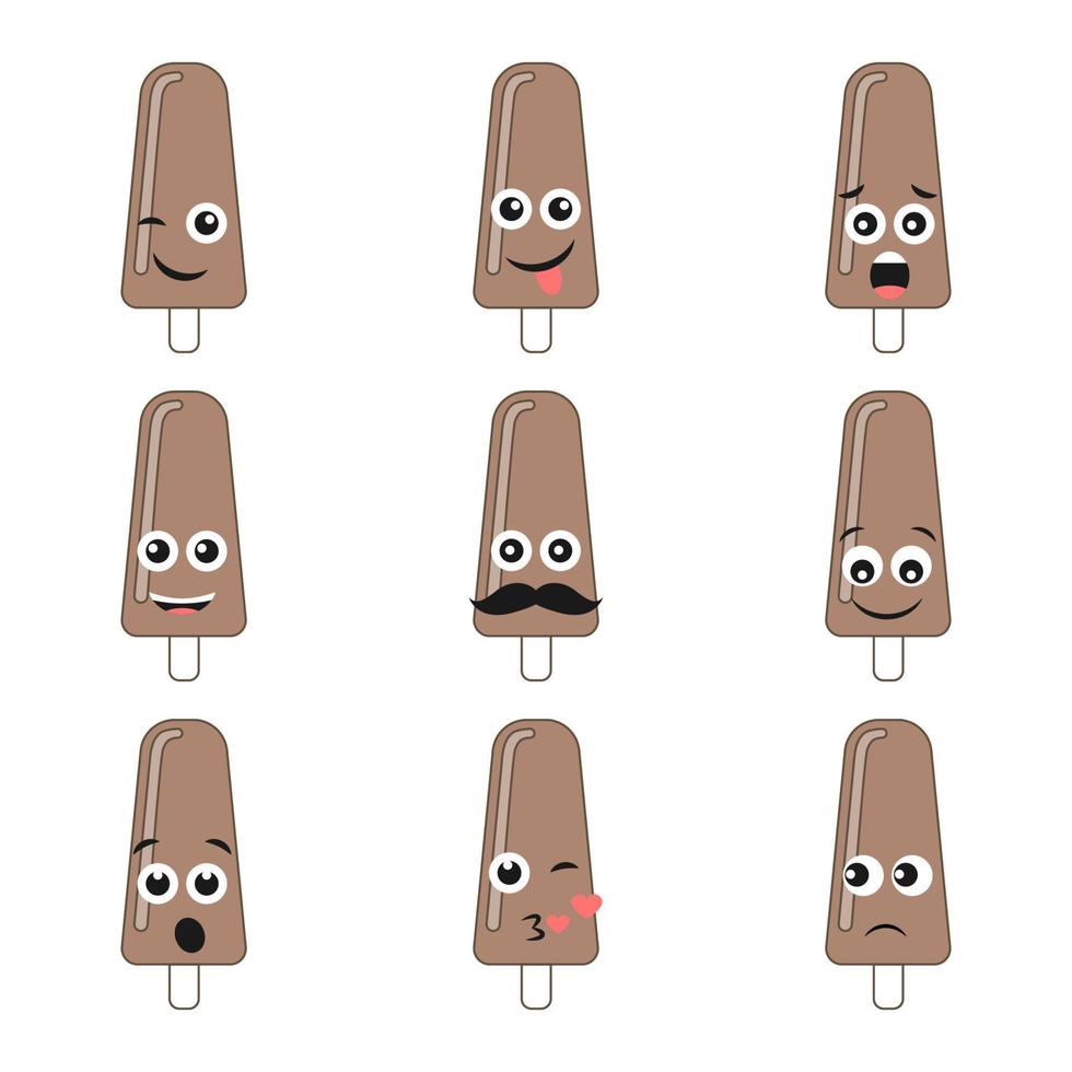 conjunto do nove chocolate gelo creme com diferente emoji personagens em branco fundo. vetor ilustração