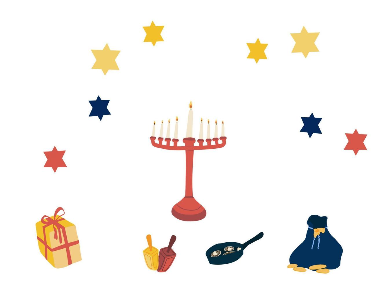 hanukkah conjunto com menorah dinheiro estrelas e presente vetor