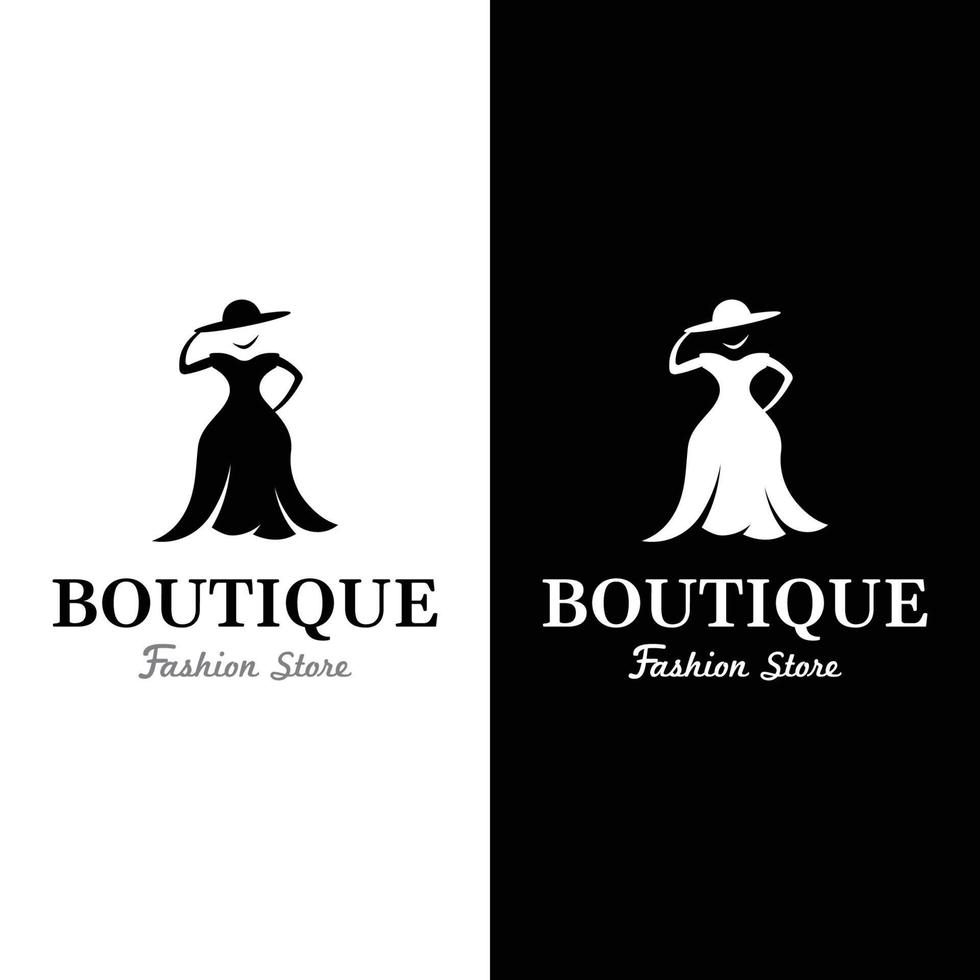 modelo de logotipo de moda feminina com cabide, roupas de luxo. logotipo para negócios, boutique, loja de moda, modelo, compras e beleza. vetor