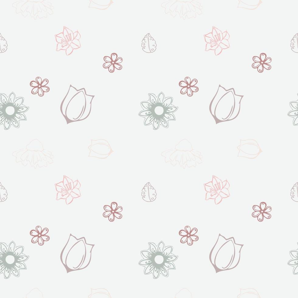 padrão sem emenda com desenho bonito, flor rosa, folhas e formas florais em um fundo branco. vetor