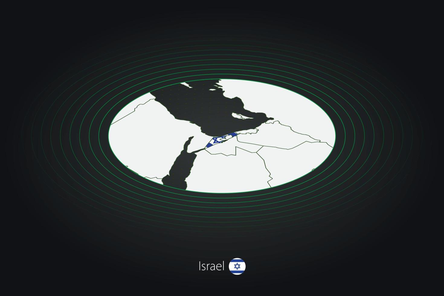 Israel mapa dentro Sombrio cor, oval mapa com vizinho países. vetor