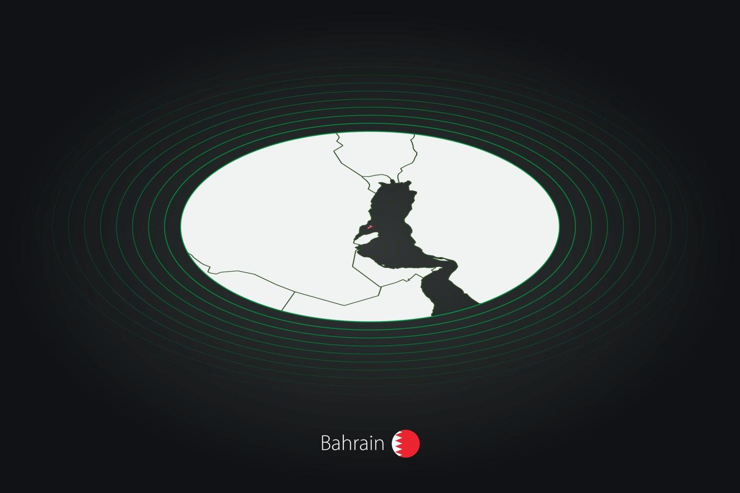 bahrain mapa dentro Sombrio cor, oval mapa com vizinho países. vetor