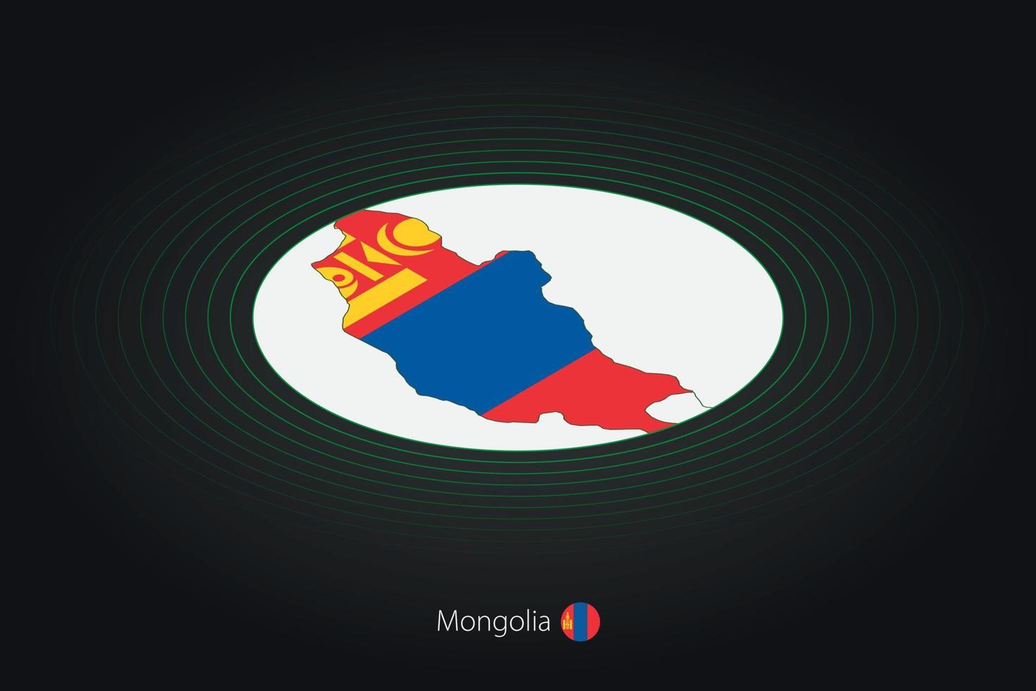 Mongólia mapa dentro Sombrio cor, oval mapa com vizinho países. vetor